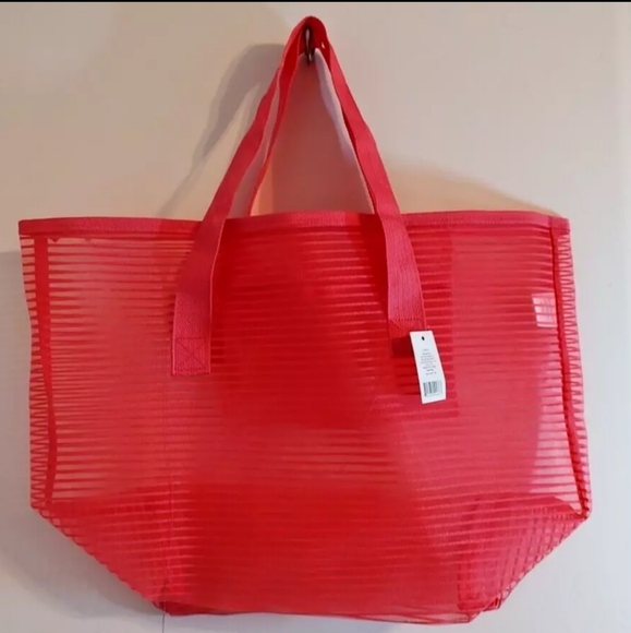 Old East Main Co Polyester Pink Mesh Tote Beach Grocery Travel Bag Inner Pocket - Picture 2 of 7